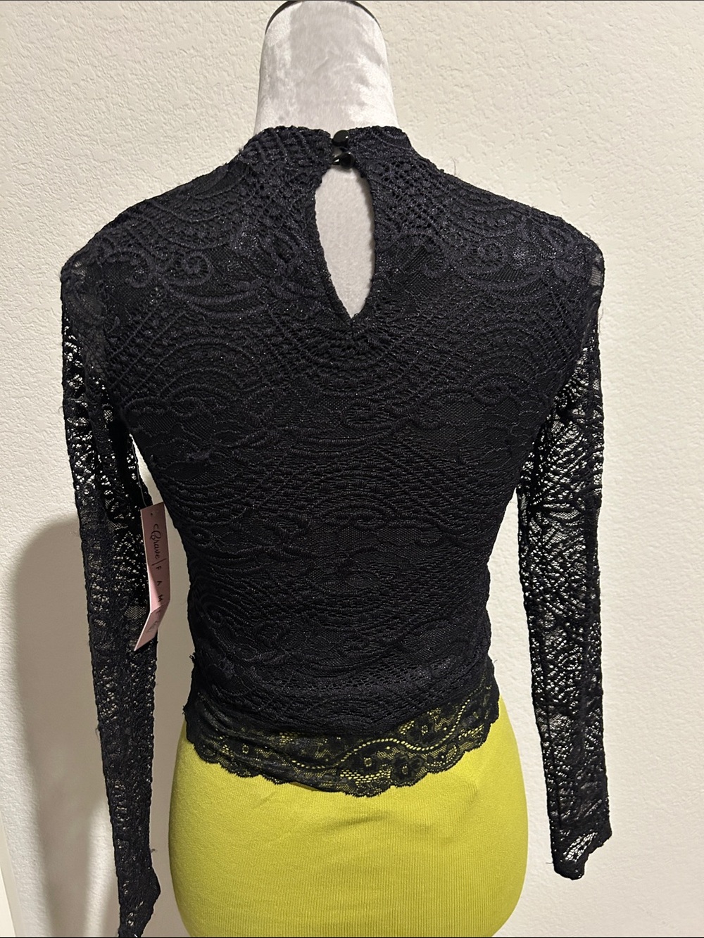 Black Lace Long-Sleeve Mock Neck Top with skirt - Picture 4 of 4